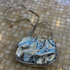 H&M Metallic Silver Shoulder / Cross body bag w/48” removable strap.  NWOT